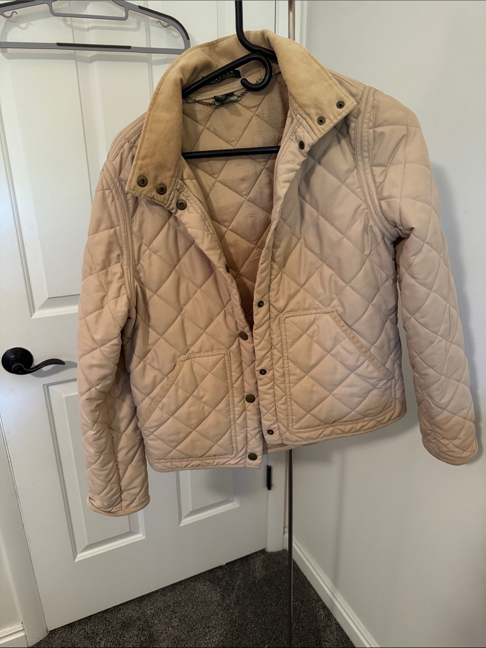 Ralph Lauren Quilted Light Beige Jacket with Corduroy Collar